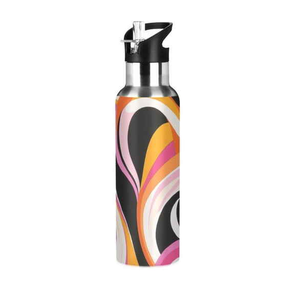 Yayeee 20oz Double Wall Stainless Steel Water Bottle with Flip Straw, Swirling Circles