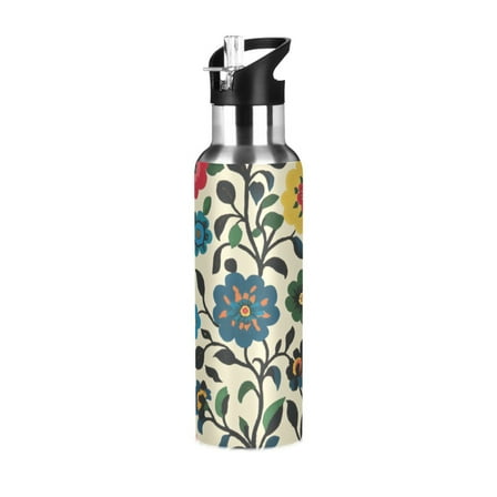 Yayeee 20oz Double Wall Stainless Steel Water Bottle with Flip Straw, Vibrant Floral