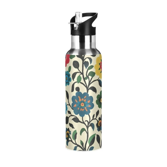 Yayeee 20oz Double Wall Stainless Steel Water Bottle with Flip Straw, Vibrant Floral