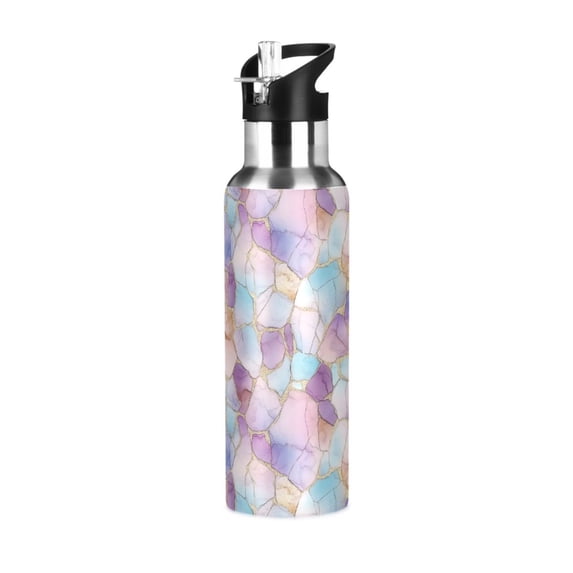 Yayeee 20oz Insulated Water Bottle Double Wall Stainless Steel with Flip Straw Lid, Watercolor Marble Pattern