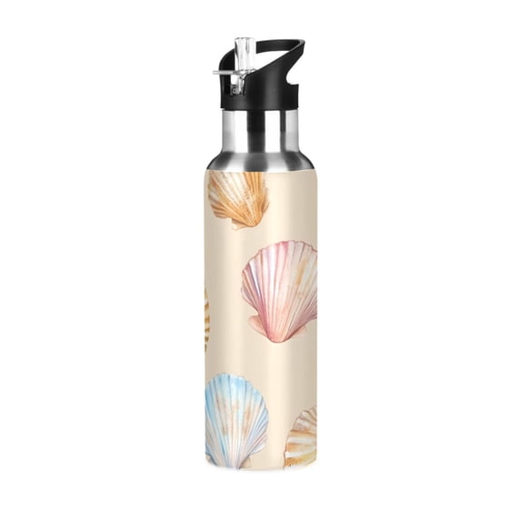 Yayeee 20oz Insulated Water Bottle Double Wall Stainless Steel with Flip Straw Lid, Watercolor Seashell