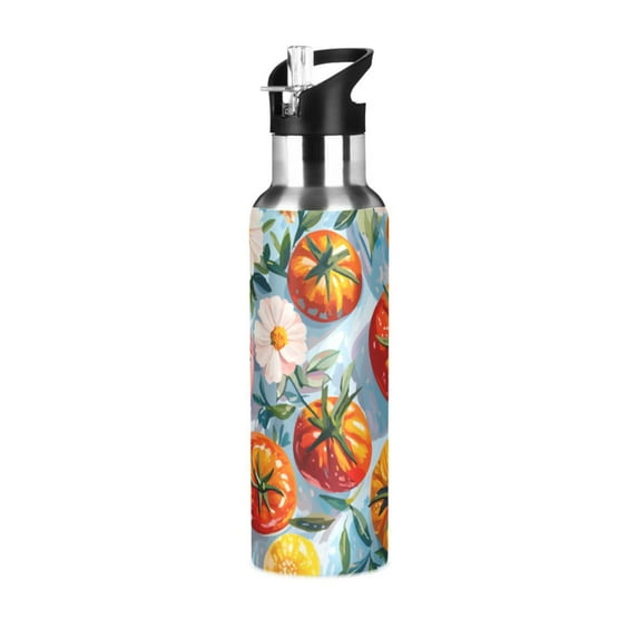 Yayeee 20oz Double Wall Stainless Steel Water Bottle with Flip Straw, Watercolor Tomatoes