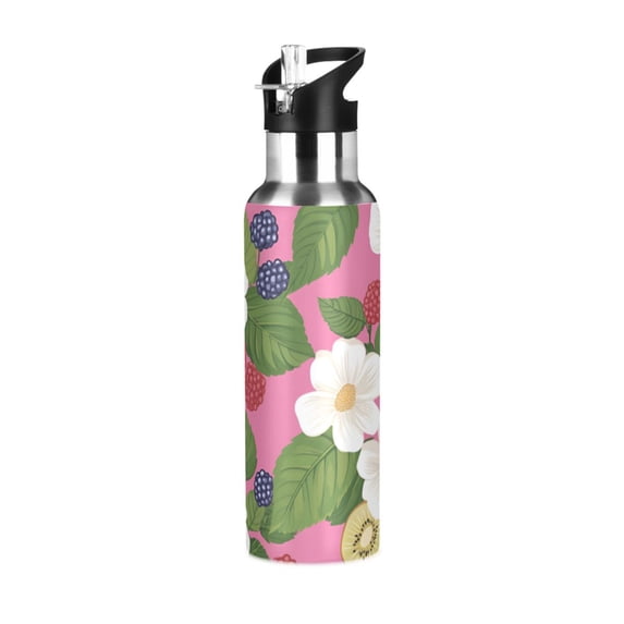 Yayeee 20oz Insulated Water Bottle Double Wall Stainless Steel with Flip Straw Lid, White Flowers