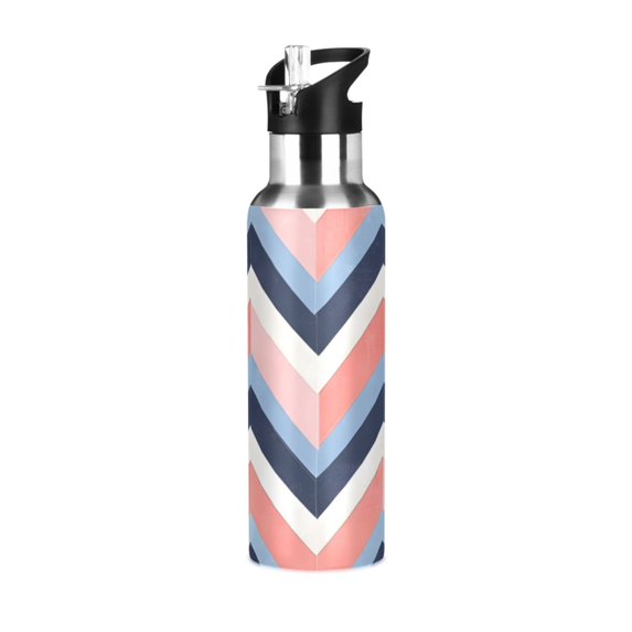 Yayeee 20oz Double Wall Stainless Steel Water Bottle with Flip Straw, White Geometric