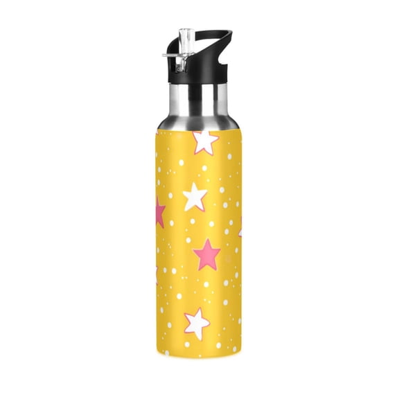 Yayeee 20oz Insulated Water Bottle Double Wall Stainless Steel with Flip Straw Lid, White Stars