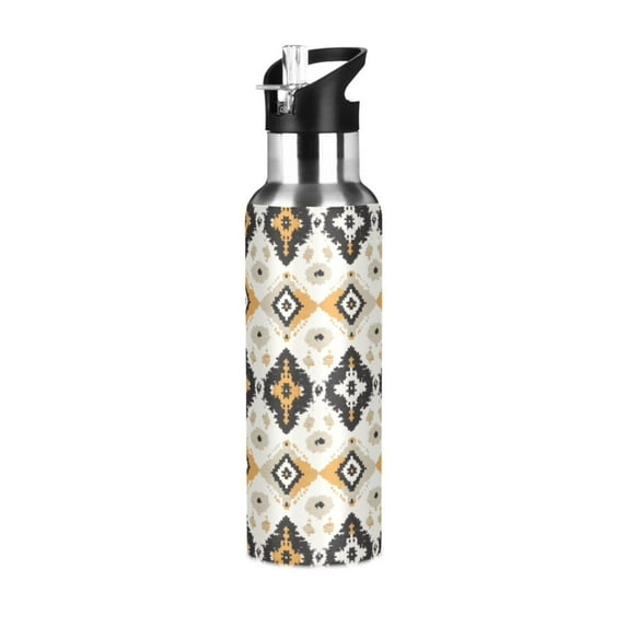 Yayeee 20oz Double Wall Stainless Steel Water Bottle with Flip Straw, White and Black