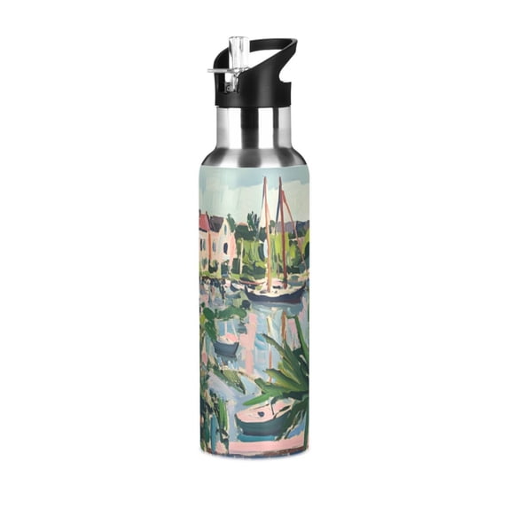 Yayeee 20oz Insulated Water Bottle Double Wall Stainless Steel with Flip Straw Lid, Window Plants