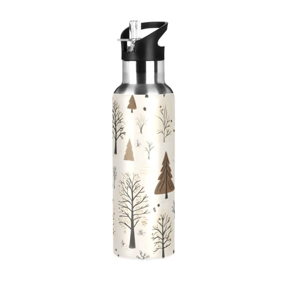 Yayeee 20oz Insulated Water Bottle Double Wall Stainless Steel with Flip Straw Lid, Winter Forest