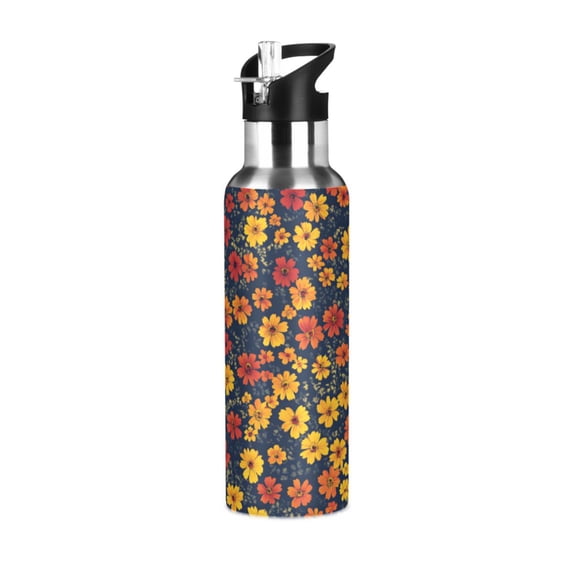 Yayeee 20oz Insulated Water Bottle Double Wall Stainless Steel with Flip Straw Lid, Yellow Floral