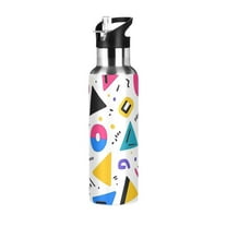 Yayeee 20oz Double Wall Stainless Steel Water Bottle with Flip Straw, Yellow Retro Shapes