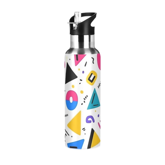 Yayeee 20oz Double Wall Stainless Steel Water Bottle with Flip Straw, Yellow Retro Shapes