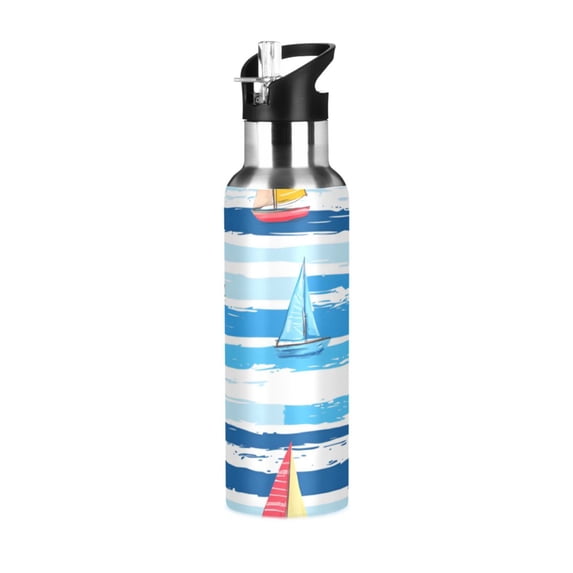 Yayeee 20oz Insulated Water Bottle Double Wall Stainless Steel with Flip Straw Lid, Yellow Sailboats