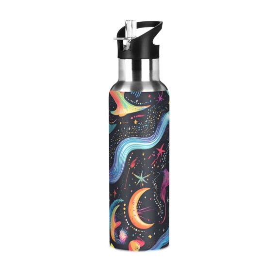 Yayeee 20oz Double Wall Stainless Steel Water Bottle with Flip Straw, Zodiac Stars