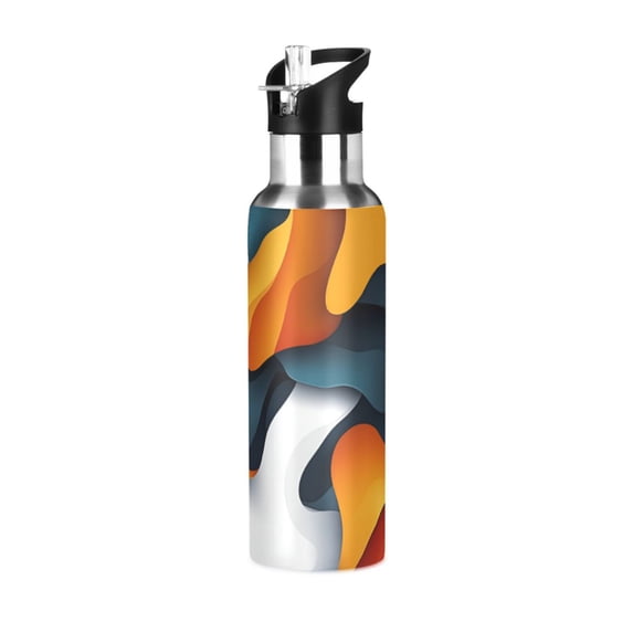 Yayeee 33oz Insulated Water Bottle Double Wall Stainless Steel with Flip Straw Lid, Abstract Wavy