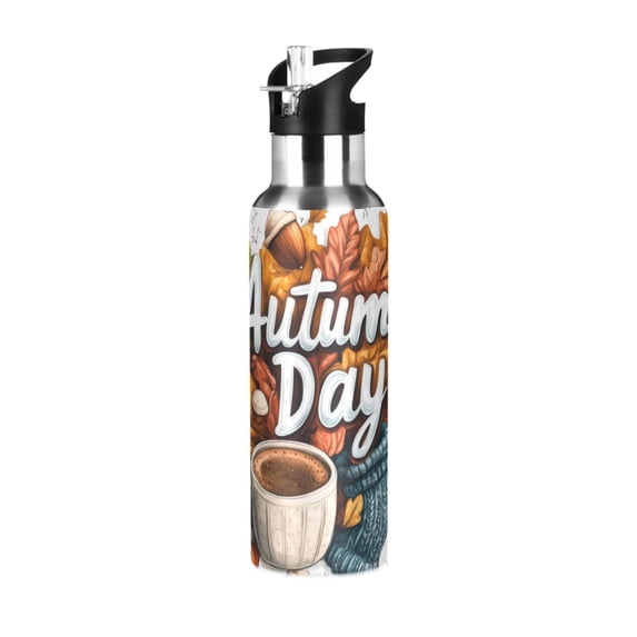 Yayeee 33oz Insulated Water Bottle Double Wall Stainless Steel with Flip Straw Lid, Autumn Day Pattern