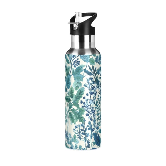 Yayeee 33oz Insulated Water Bottle Double Wall Stainless Steel with Flip Straw Lid, Beautiful Leaves Pattern
