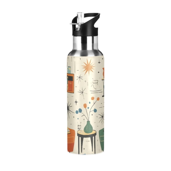 Yayeee 33oz Insulated Water Bottle Double Wall Stainless Steel with Flip Straw Lid, Beige Cats Reading