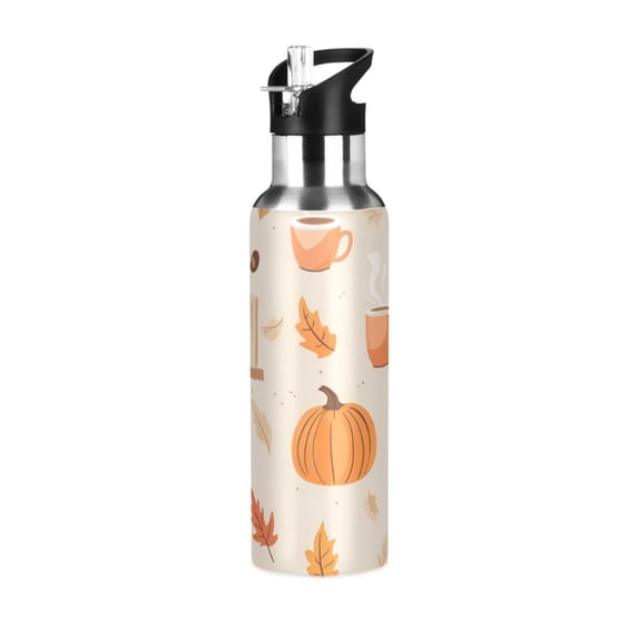 Yayeee 33oz Insulated Water Bottle Double Wall Stainless Steel with Flip Straw Lid, Beige Fall Acorns Pattern