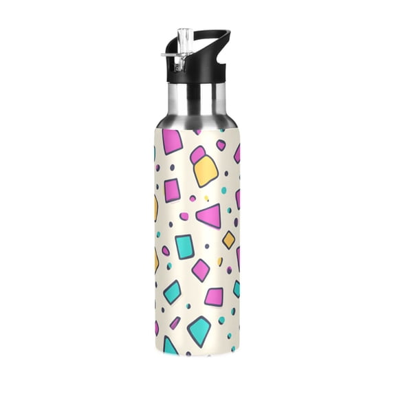 Yayeee 33oz Insulated Water Bottle Double Wall Stainless Steel with Flip Straw Lid, Beige Retro Pattern