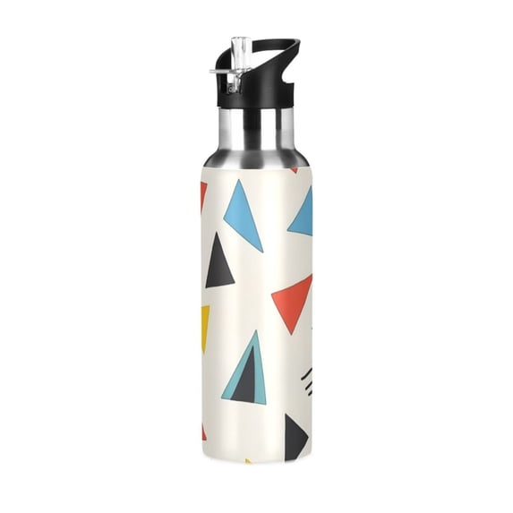 Yayeee 33oz Insulated Water Bottle Double Wall Stainless Steel with Flip Straw Lid, Beige Triangles
