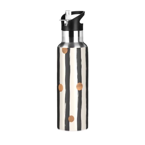 Yayeee 33oz Insulated Water Bottle Double Wall Stainless Steel with Flip Straw Lid, Black Abstract Stripes