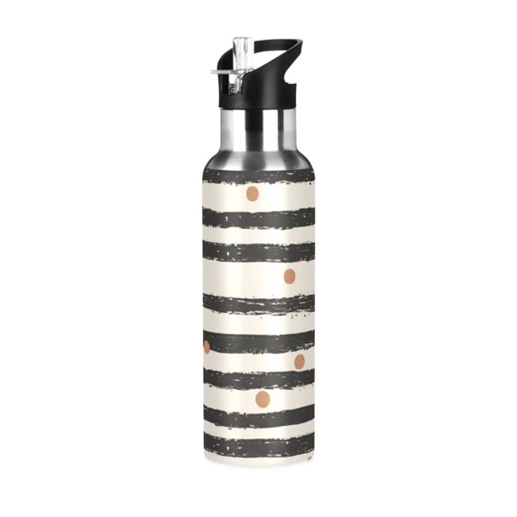 Yayeee 33oz Double Wall Stainless Steel Water Bottle with Flip Straw, Black Stripes