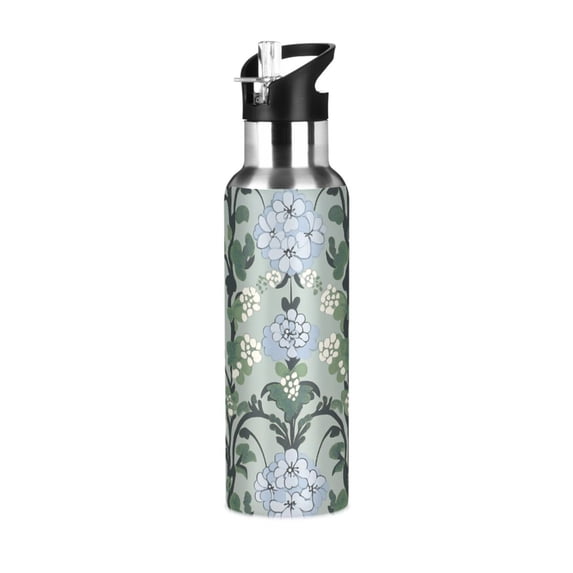 Yayeee 33oz Insulated Water Bottle Double Wall Stainless Steel with Flip Straw Lid, Blue Blossom