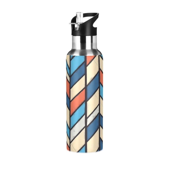 Yayeee 33oz Insulated Water Bottle Double Wall Stainless Steel with Flip Straw Lid, Blue Geometric