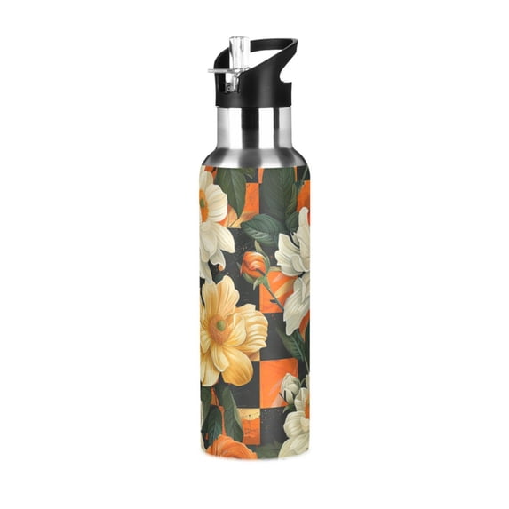 Yayeee 33oz Insulated Water Bottle Double Wall Stainless Steel with Flip Straw Lid, Bright Floral