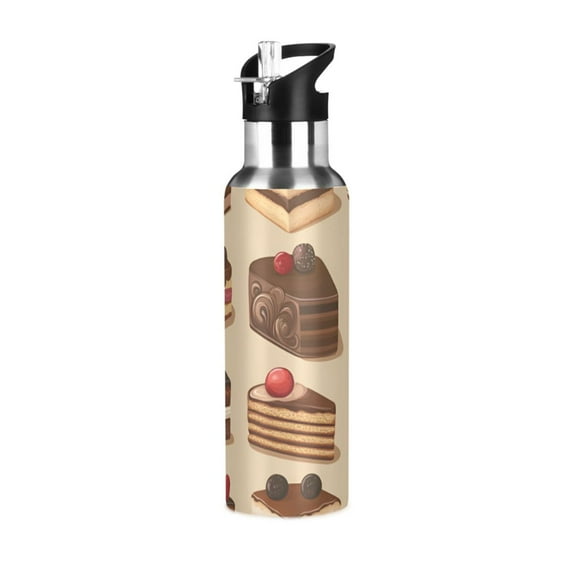 Yayeee 33oz Double Wall Stainless Steel Water Bottle with Flip Straw, Brown Cakes