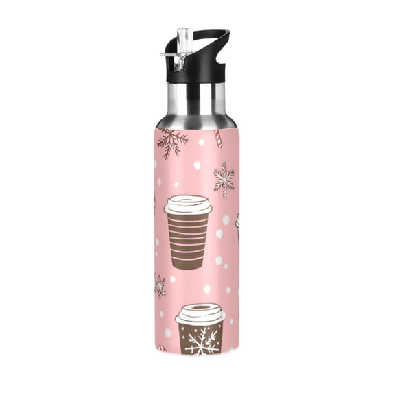 Yayeee 33oz Insulated Water Bottle Double Wall Stainless Steel with Flip Straw Lid, Brown Hand Drawn Cups