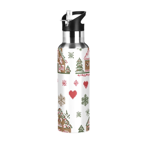 Yayeee 33oz Insulated Water Bottle Double Wall Stainless Steel with Flip Straw Lid, Brown Nordic Christmas