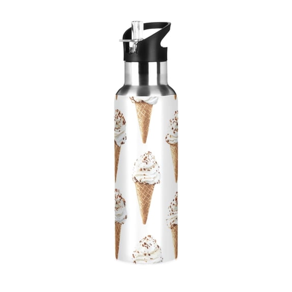 Yayeee 33oz Insulated Water Bottle Double Wall Stainless Steel with Flip Straw Lid, Cartoon Ice Cream Pattern