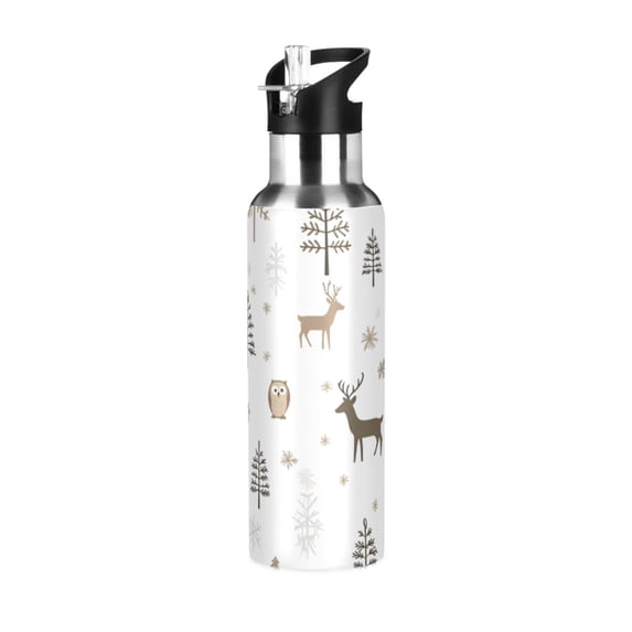 Yayeee 33oz Double Wall Stainless Steel Water Bottle with Flip Straw, Christmas Forest