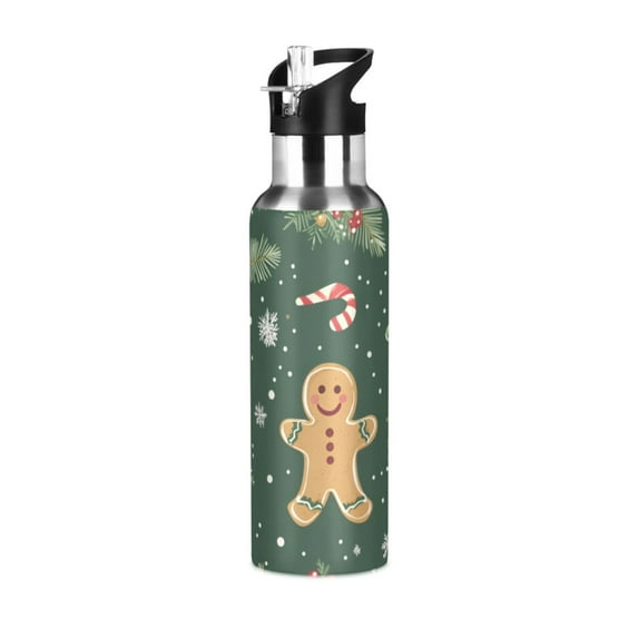 Yayeee 33oz Double Wall Stainless Steel Water Bottle with Flip Straw, Christmas Gingerbread