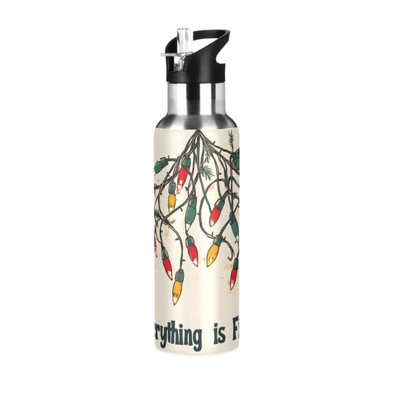 Yayeee 33oz Insulated Water Bottle Double Wall Stainless Steel with Flip Straw Lid, Christmas Light