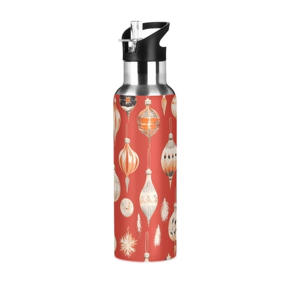 Yayeee 33oz Insulated Water Bottle Double Wall Stainless Steel with Flip Straw Lid, Christmas Ornaments Pattern