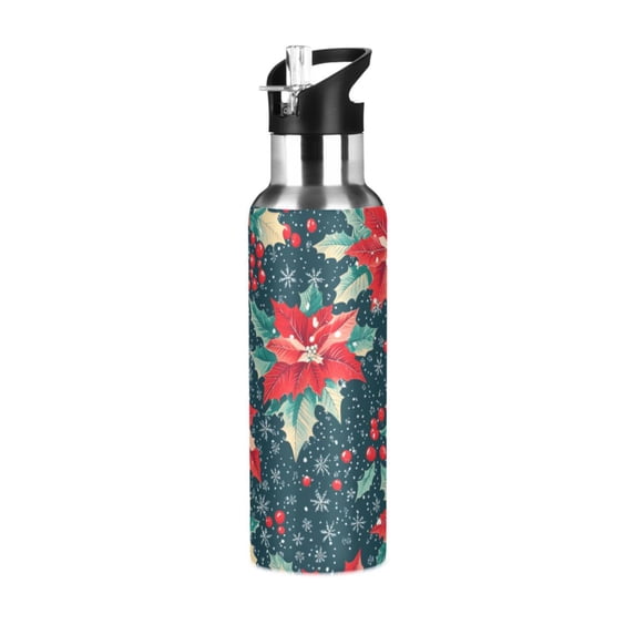 Yayeee 33oz Insulated Water Bottle Double Wall Stainless Steel with Flip Straw Lid, Christmas Themed Leaves