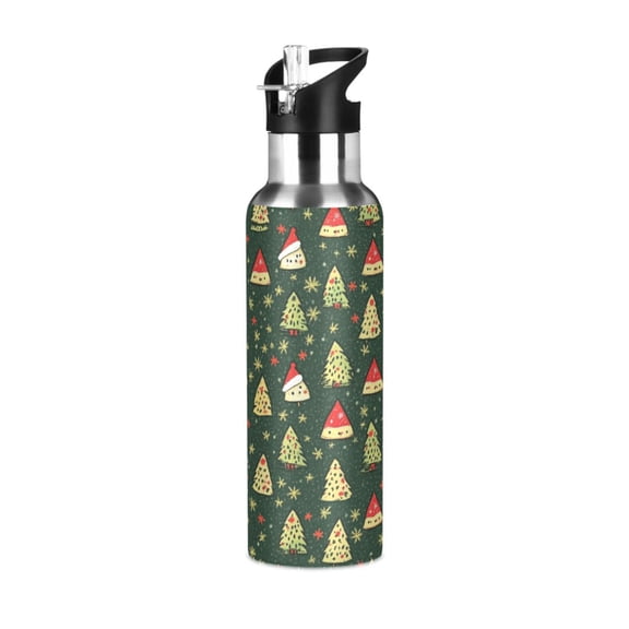 Yayeee 33oz Double Wall Stainless Steel Water Bottle with Flip Straw, Christmas Tree