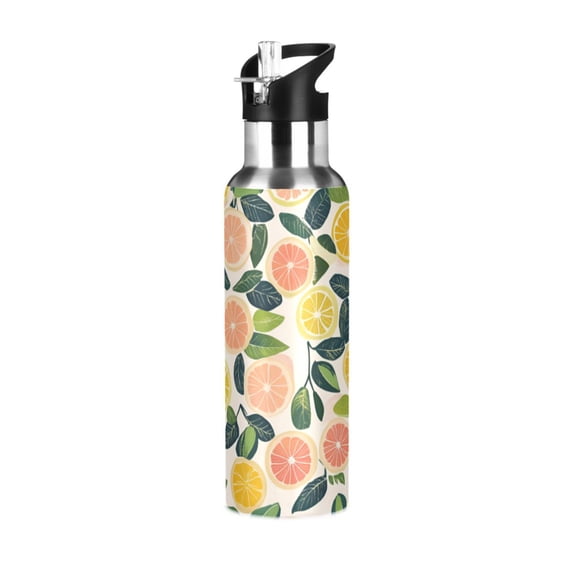 Yayeee 33oz Insulated Water Bottle Double Wall Stainless Steel with Flip Straw Lid, Citrus Fruits