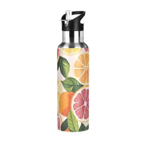 Yayeee 33oz Insulated Water Bottle Double Wall Stainless Steel with Flip Straw Lid, Citrus Leaves