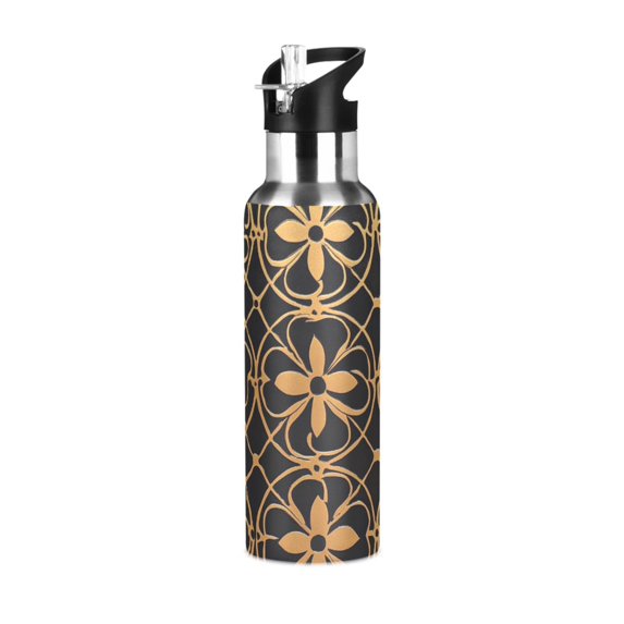 Yayeee 33oz Double Wall Stainless Steel Water Bottle with Flip Straw, Classic Floral