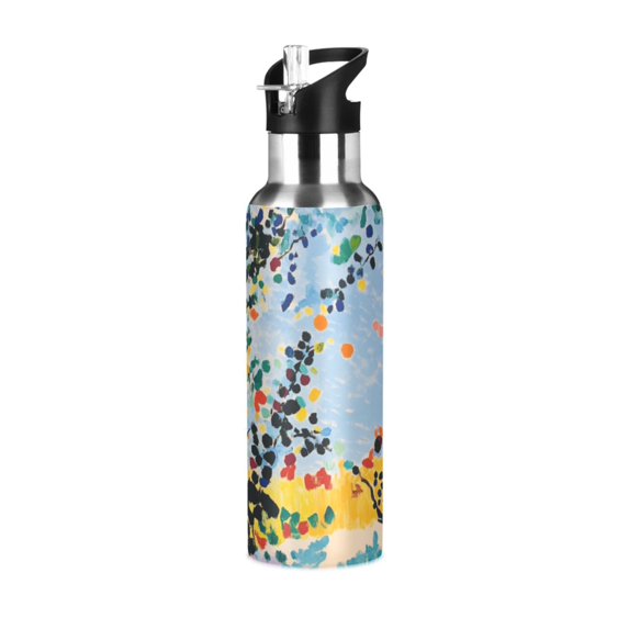 Yayeee 33oz Insulated Water Bottle Double Wall Stainless Steel with Flip Straw Lid, Colorful Leaves