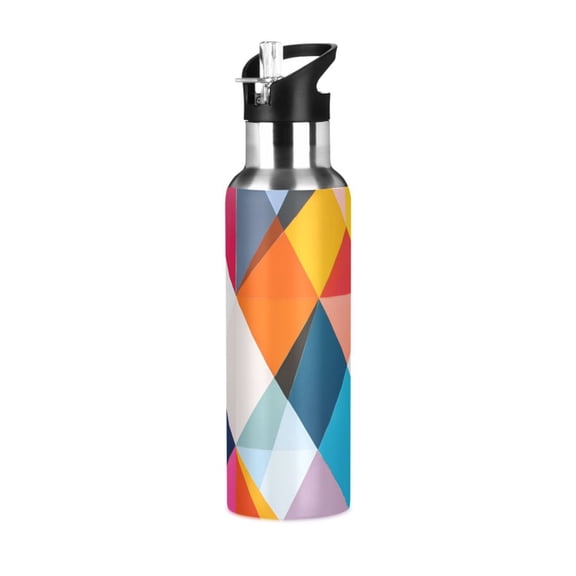 Yayeee 33oz Insulated Water Bottle Double Wall Stainless Steel with Flip Straw Lid, Colorful Triangles