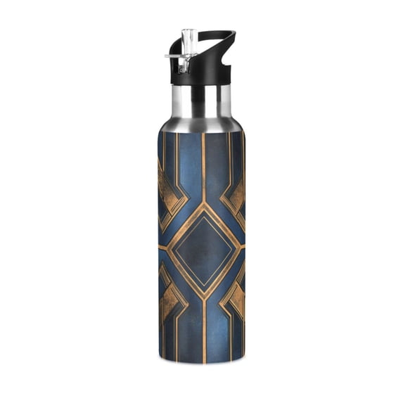 Yayeee 33oz Insulated Water Bottle Double Wall Stainless Steel with Flip Straw Lid, Elegant Geometric Pattern