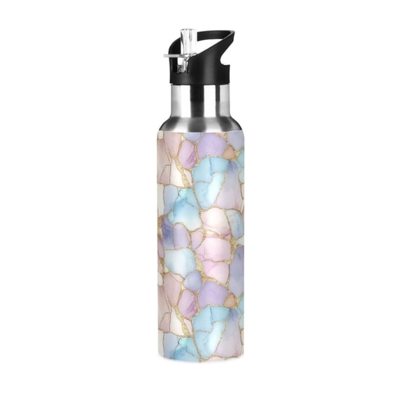 Yayeee 33oz Double Wall Stainless Steel Water Bottle with Flip Straw, Elegant Marble Pattern