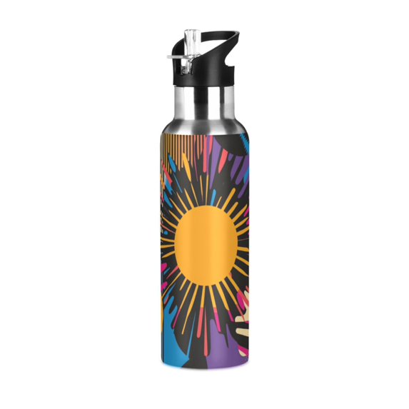 Yayeee 33oz Insulated Water Bottle Double Wall Stainless Steel with Flip Straw Lid, Futuristic Circles