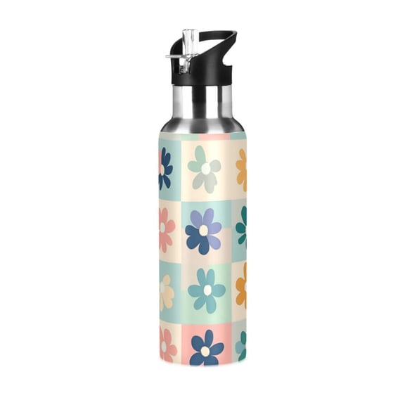 Yayeee 33oz Insulated Water Bottle Double Wall Stainless Steel with Flip Straw Lid, Green Floral