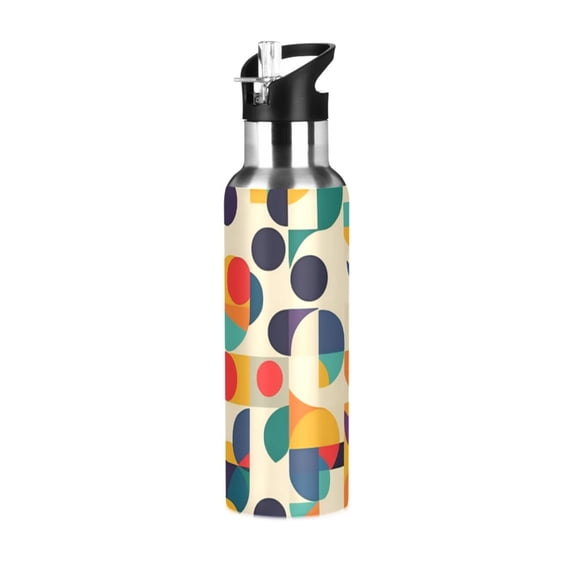 Yayeee 33oz Insulated Water Bottle Double Wall Stainless Steel with Flip Straw Lid, Green Geometric