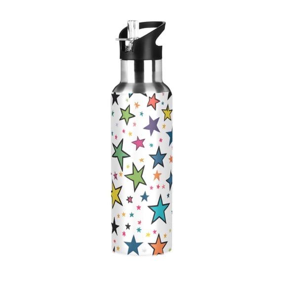 Yayeee 33oz Insulated Water Bottle Double Wall Stainless Steel with Flip Straw Lid, Green Stars
